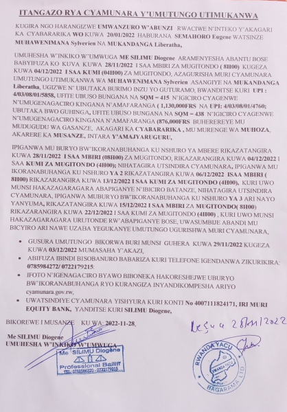 Icyamunara ku mutungo utimukanwa wa MUHAWENIMANA Sylierien asangiye na ...